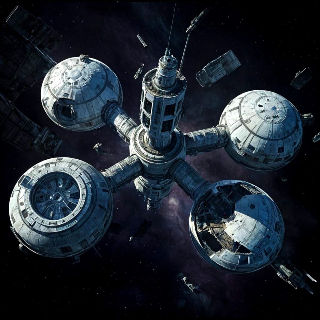 Damaged Sci-Fi Space Station in Deep Space