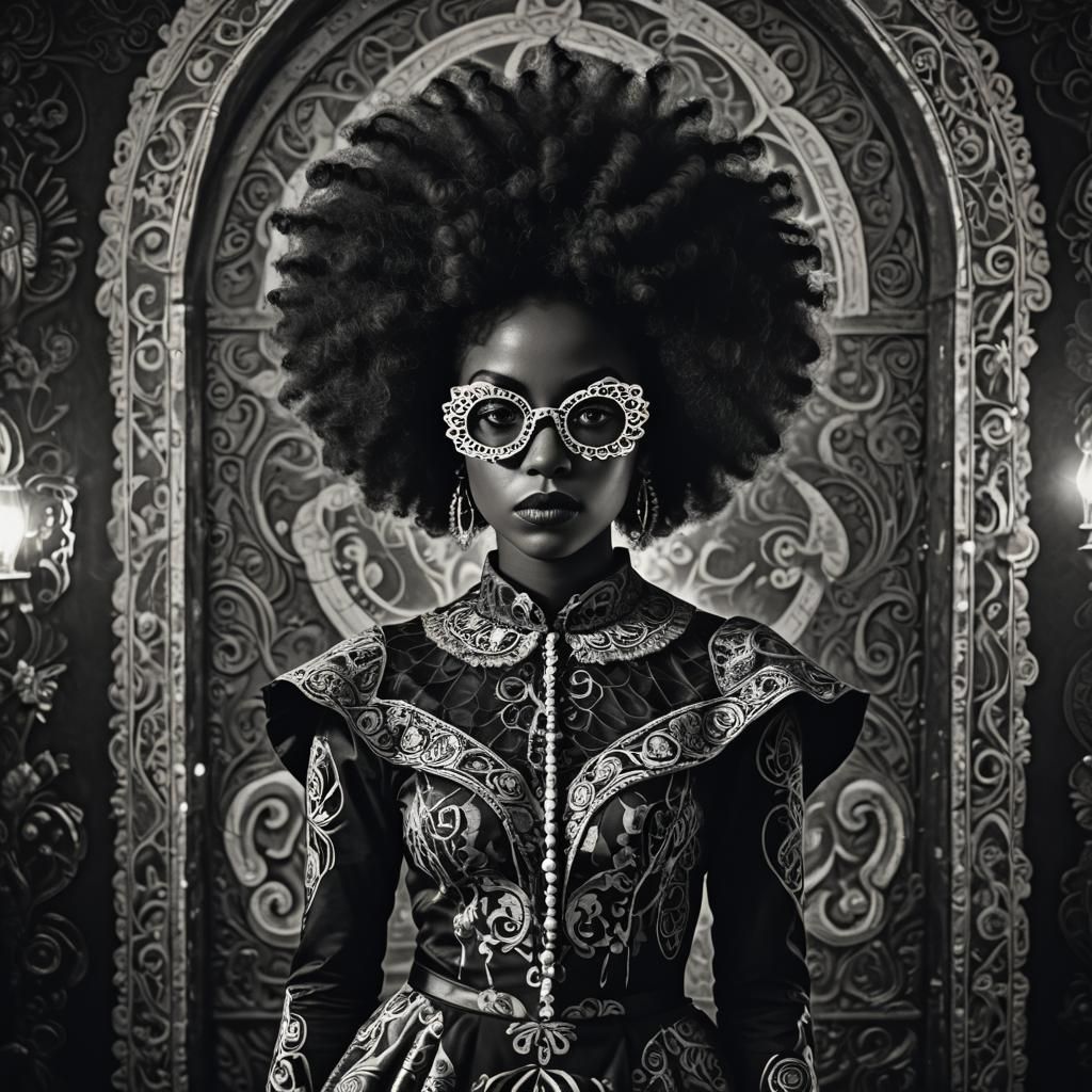Afro-Surreal Young Woman in Catrina Costume