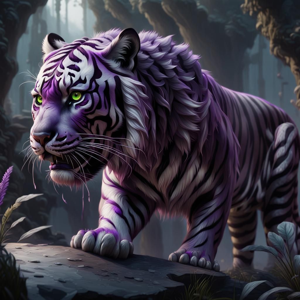 Black Tiger with Purple Stripes: Fantasy Art