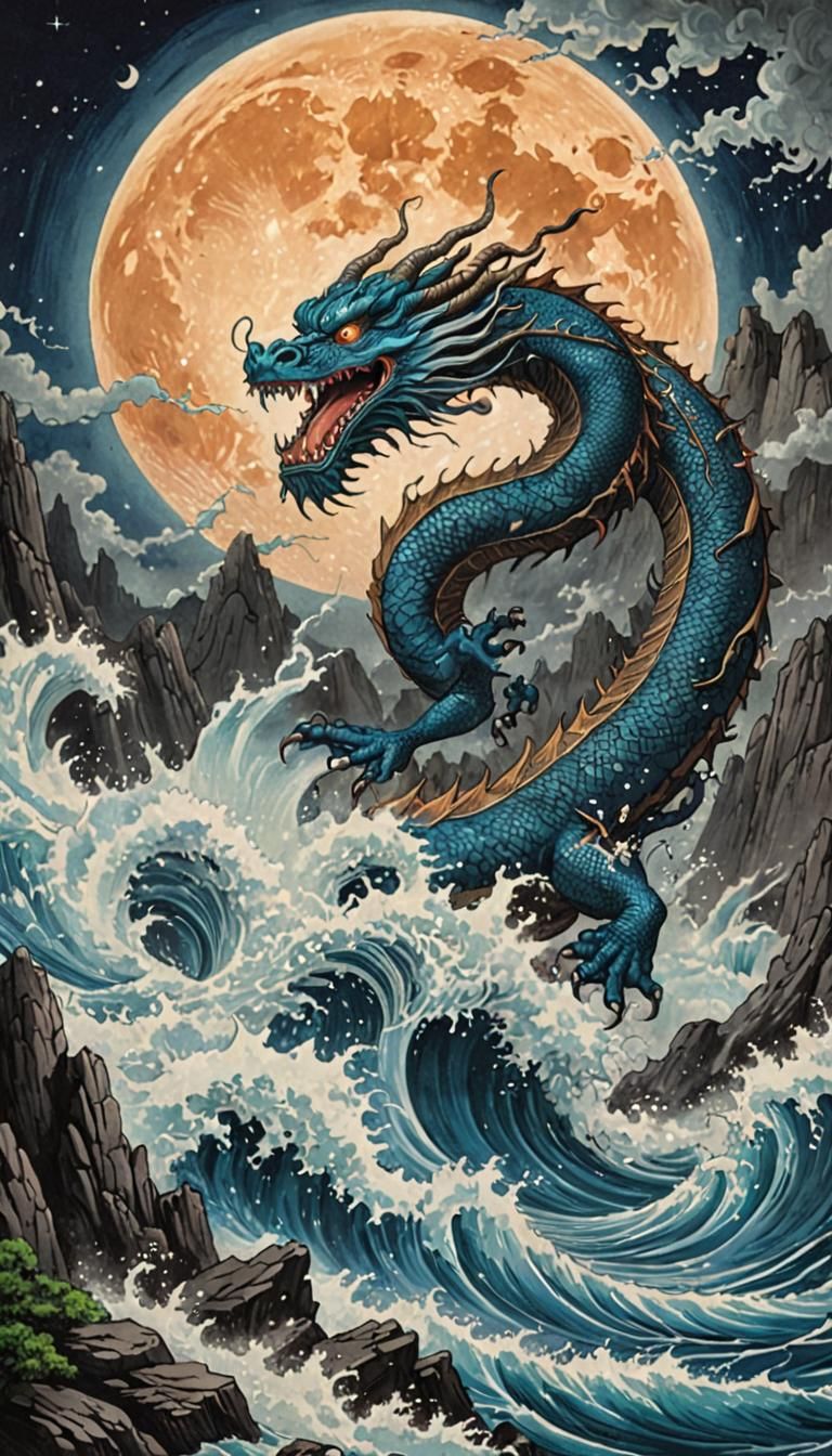 Chinese Dragon Tsunami in 1980s Fantasy Art