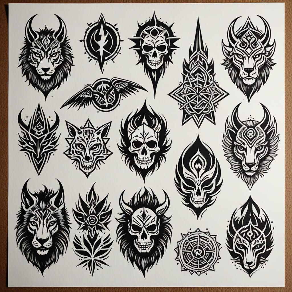 Realistic Tattoo Flash Sheet with Cinematic Lighting