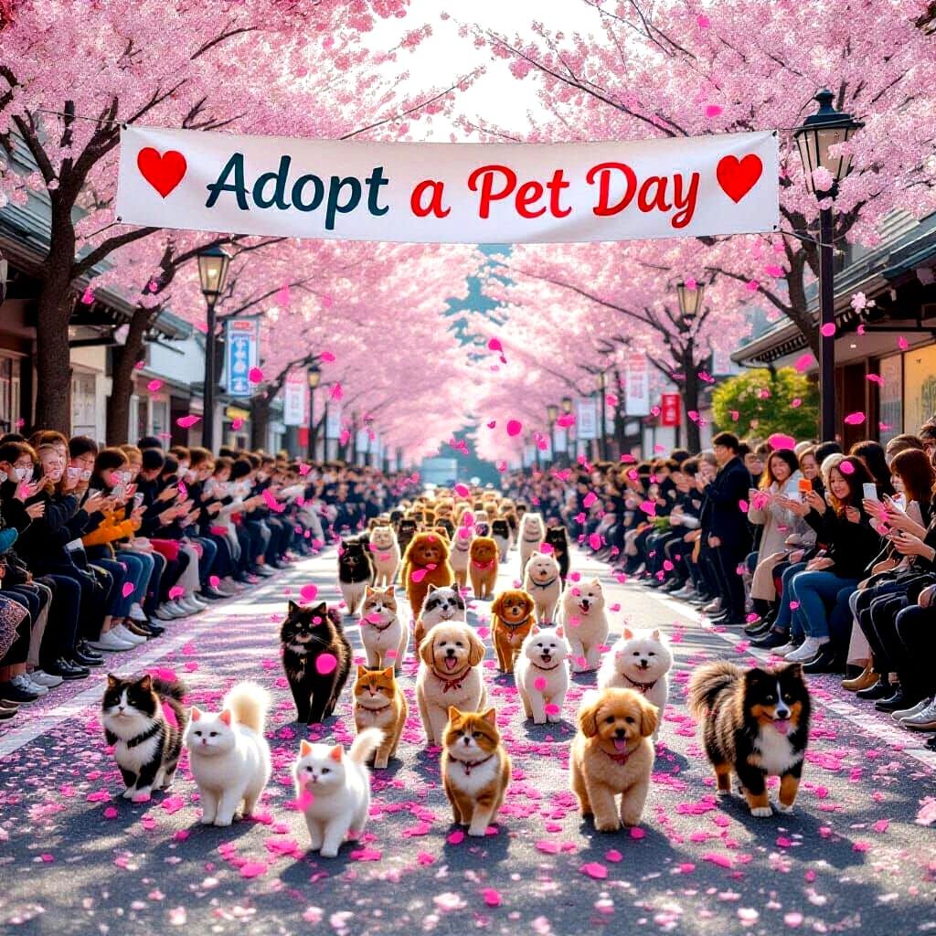 Adorable Pets Parade on Japanese Street