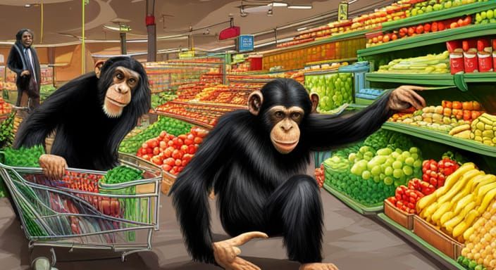 Chimpanzee Shopping for Bananas in Supermarket