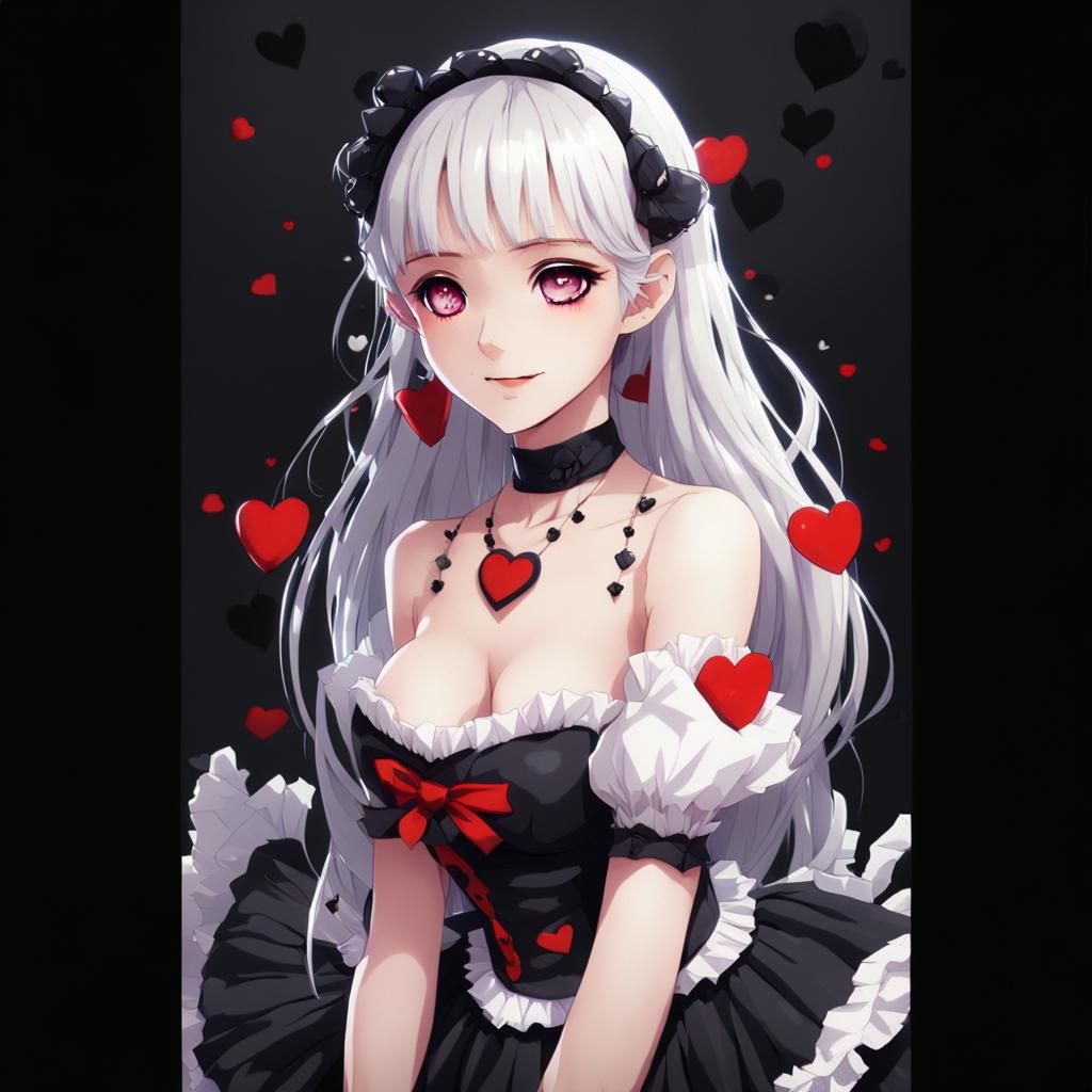 Infatuated Goth Maid in Anime Key Visual Style