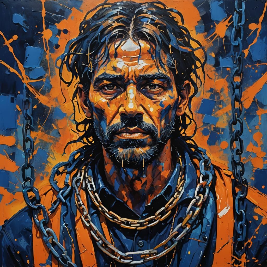Expressionist Portrait of a Man Breaking Chains