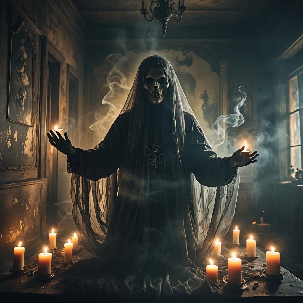 Ominous Ghost with Haunted Enchantment in Dark Surrealism