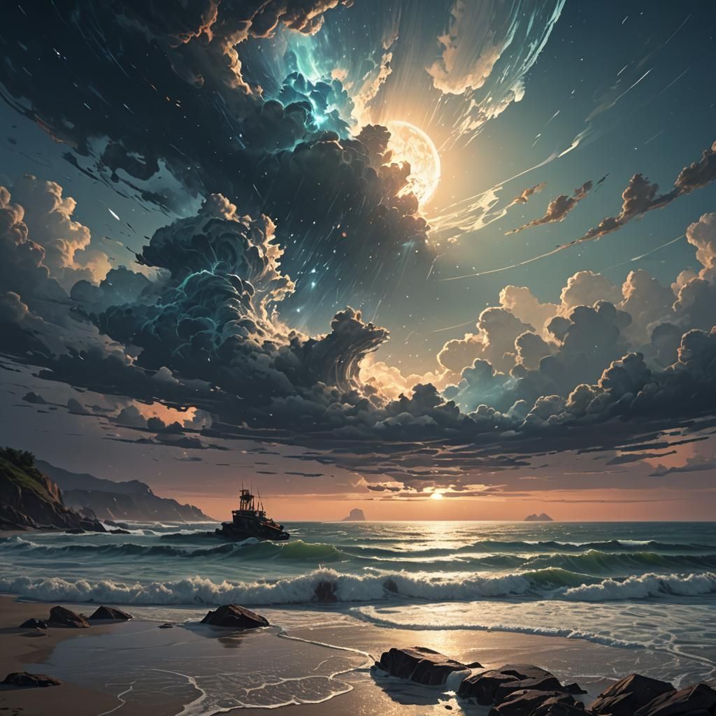 Surreal Seascape Concept Art in Orange and Teal