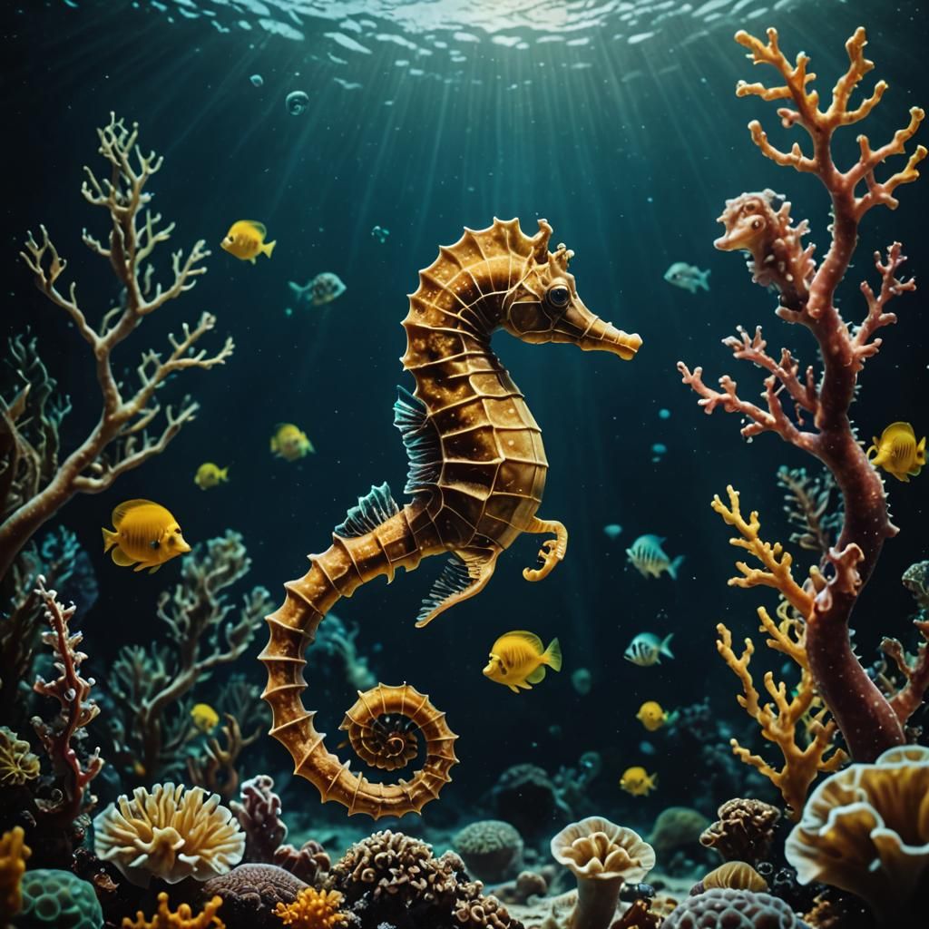 Cinematic Seahorse in Deep Sea Environment