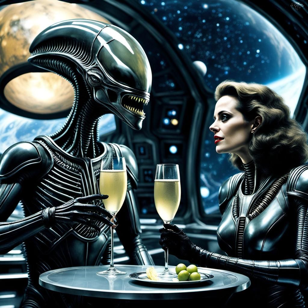 Alien Birth Celebration in HR Giger Brutalist Style