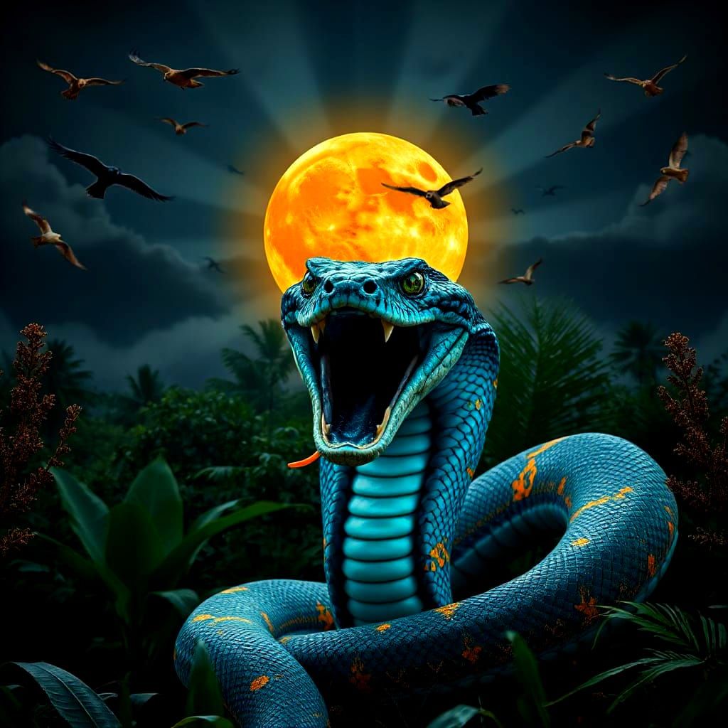 Electric Blue Cobra in Dense Tropical Forest