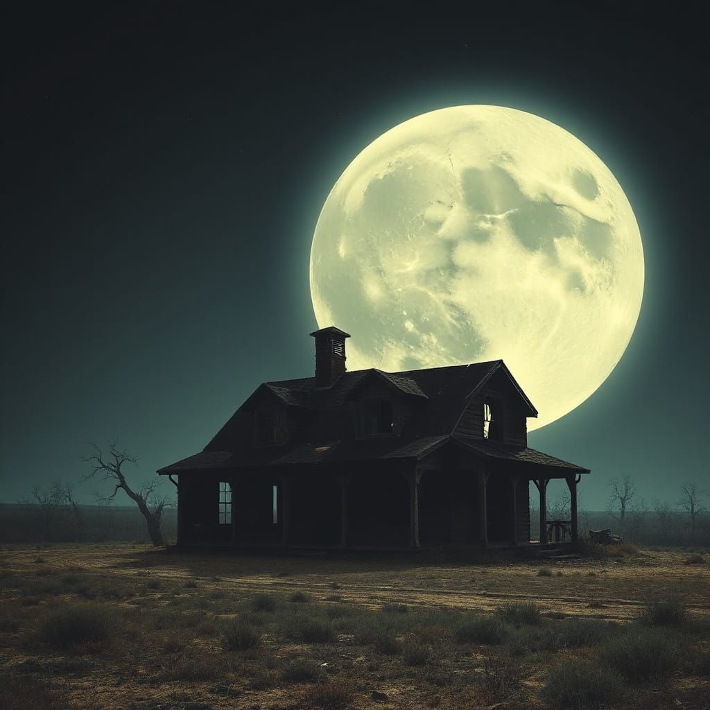 Haunted Texas Farmhouse Under Eerie Full Moon