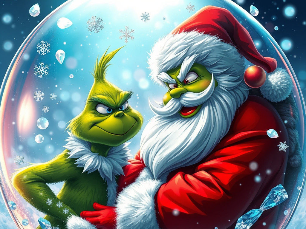 Grinch and Santa in Christmas Snow Globe