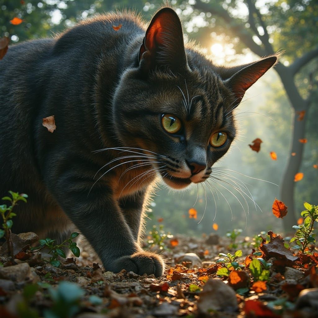 Whimsical Cat Lurks in Enchanted Jungle Temple