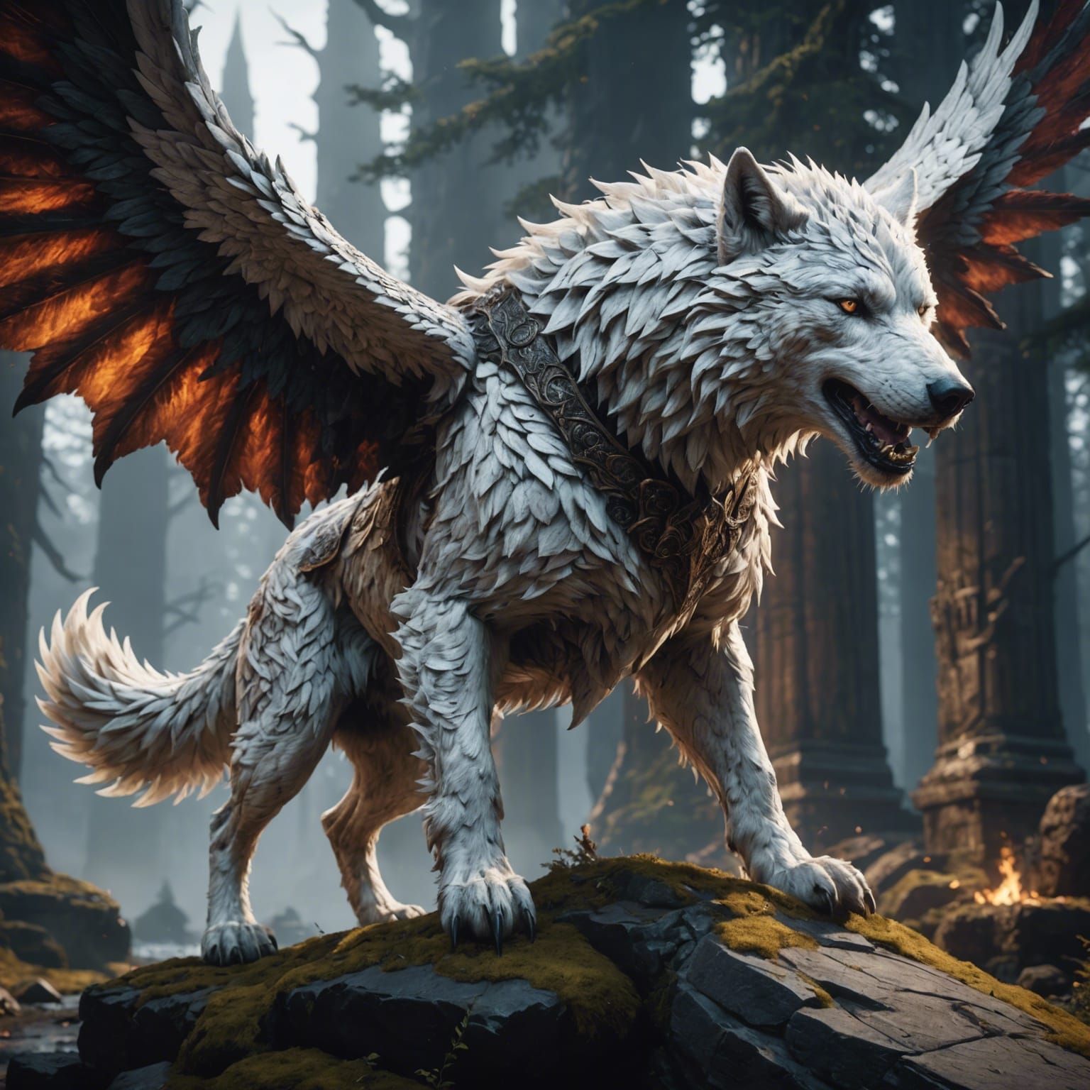 White Winged Dire Wolf Matte Painting