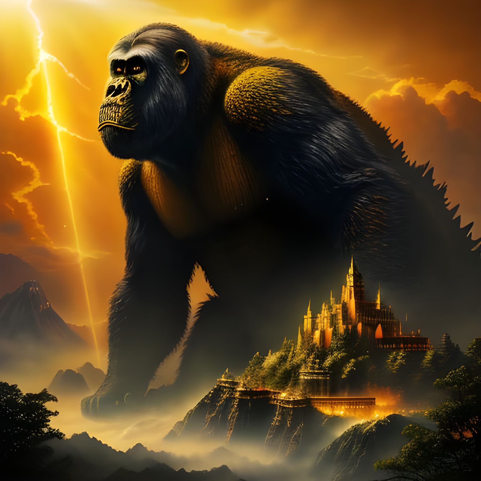 King Kong vs Godzilla in Watercolor Style