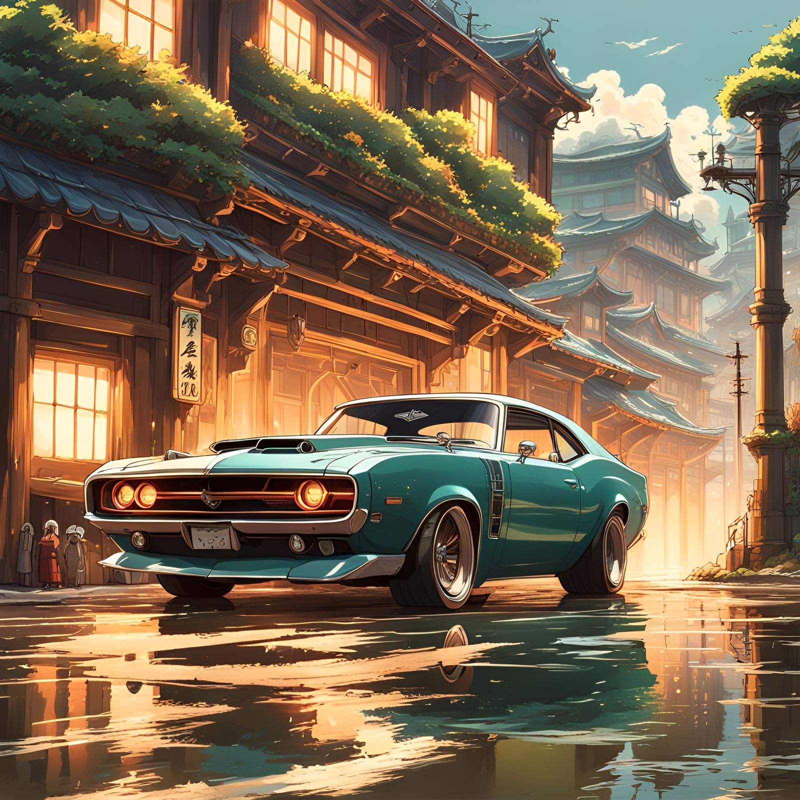 Muscle Car in Fantasy World: Studio Ghibli Style