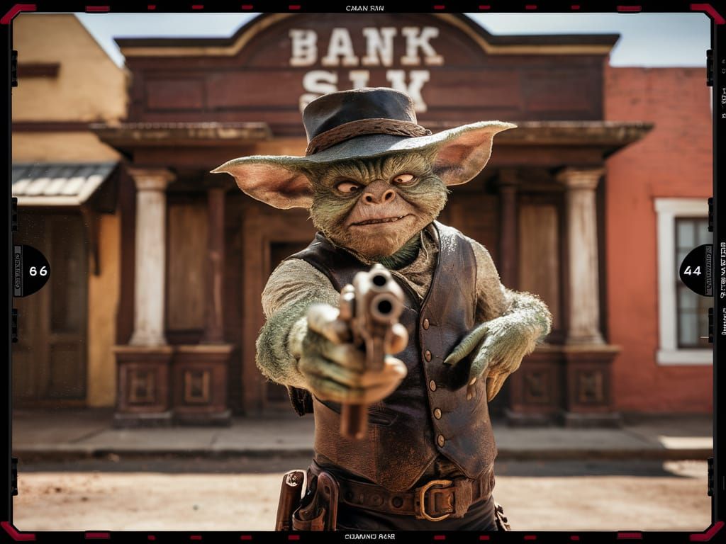 Gremlin Cowboy Outlaw Holds Up Wild West Bank