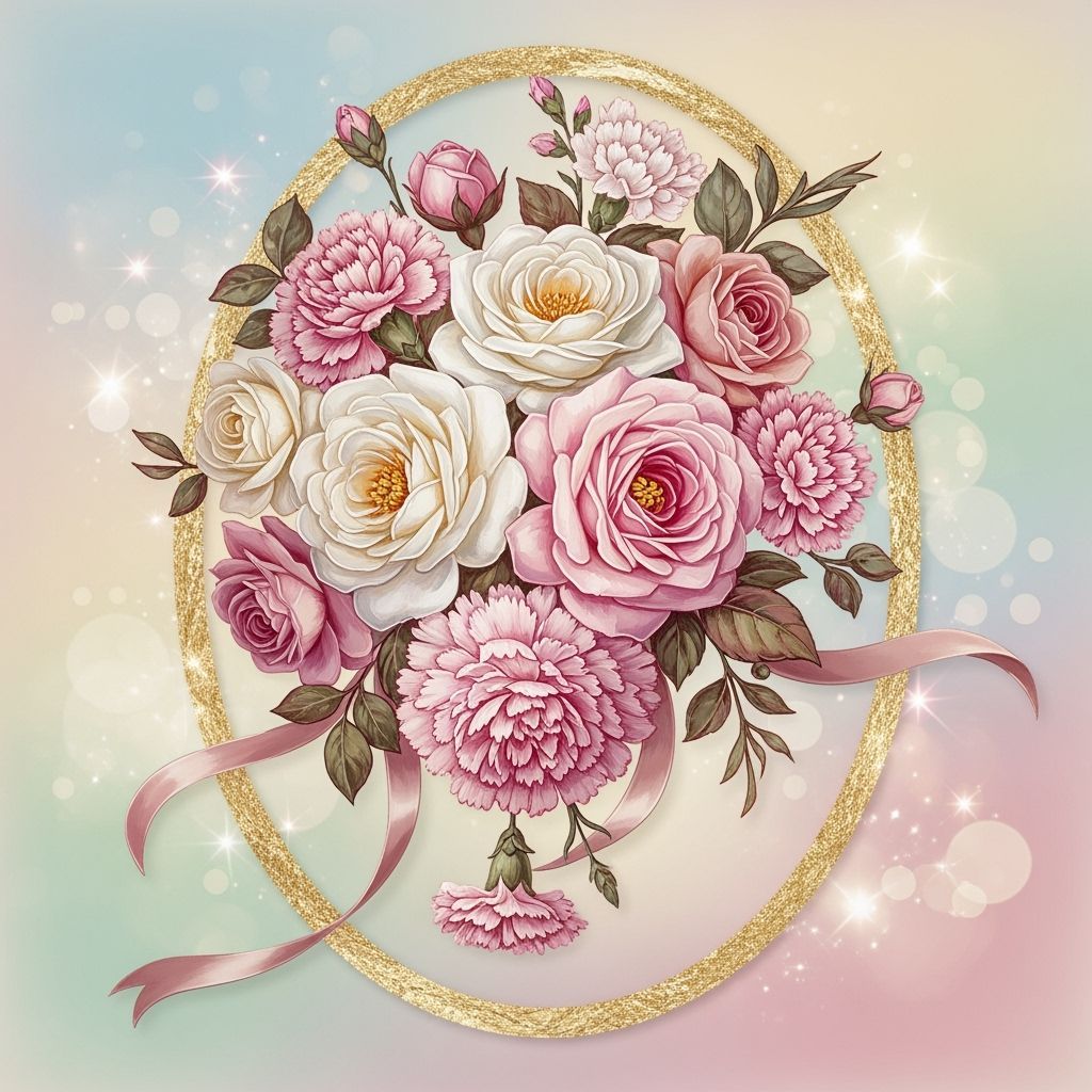 Floral Arrangement in Acrylic Style with Gold Accents