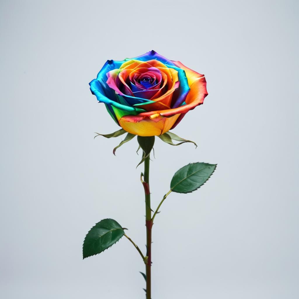 Universe Rose Shines Rainbow Colors Amidst Fiery Stalk