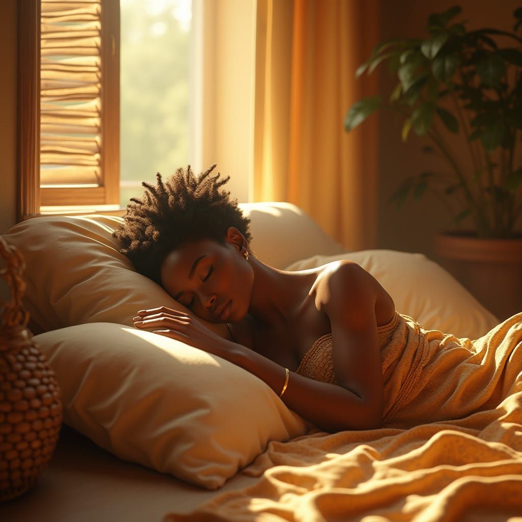 Serenely Lit African Oasis in Soft Golden Light