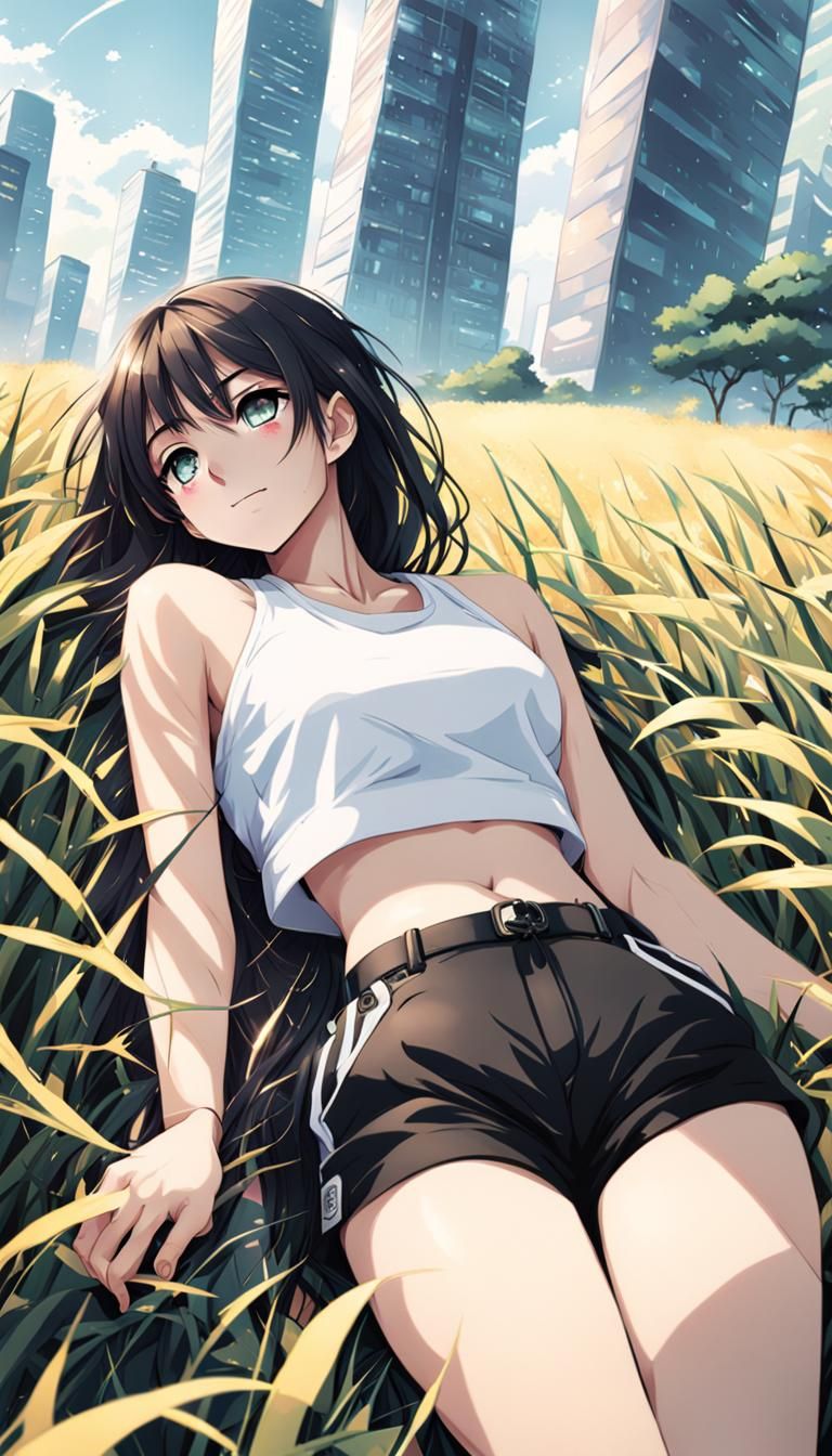 Girl in Field: Anime-Style Digital Illustration