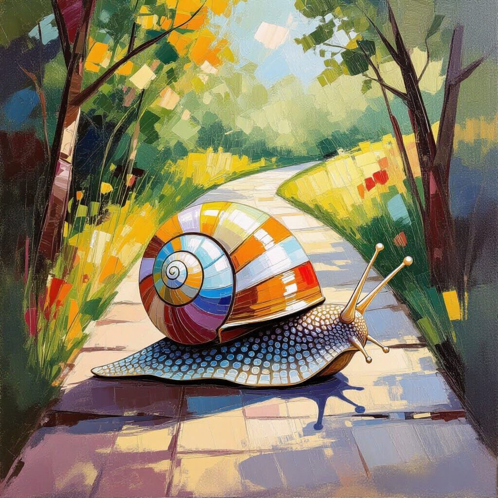 Snail with Nacre Shell in Impasto Style