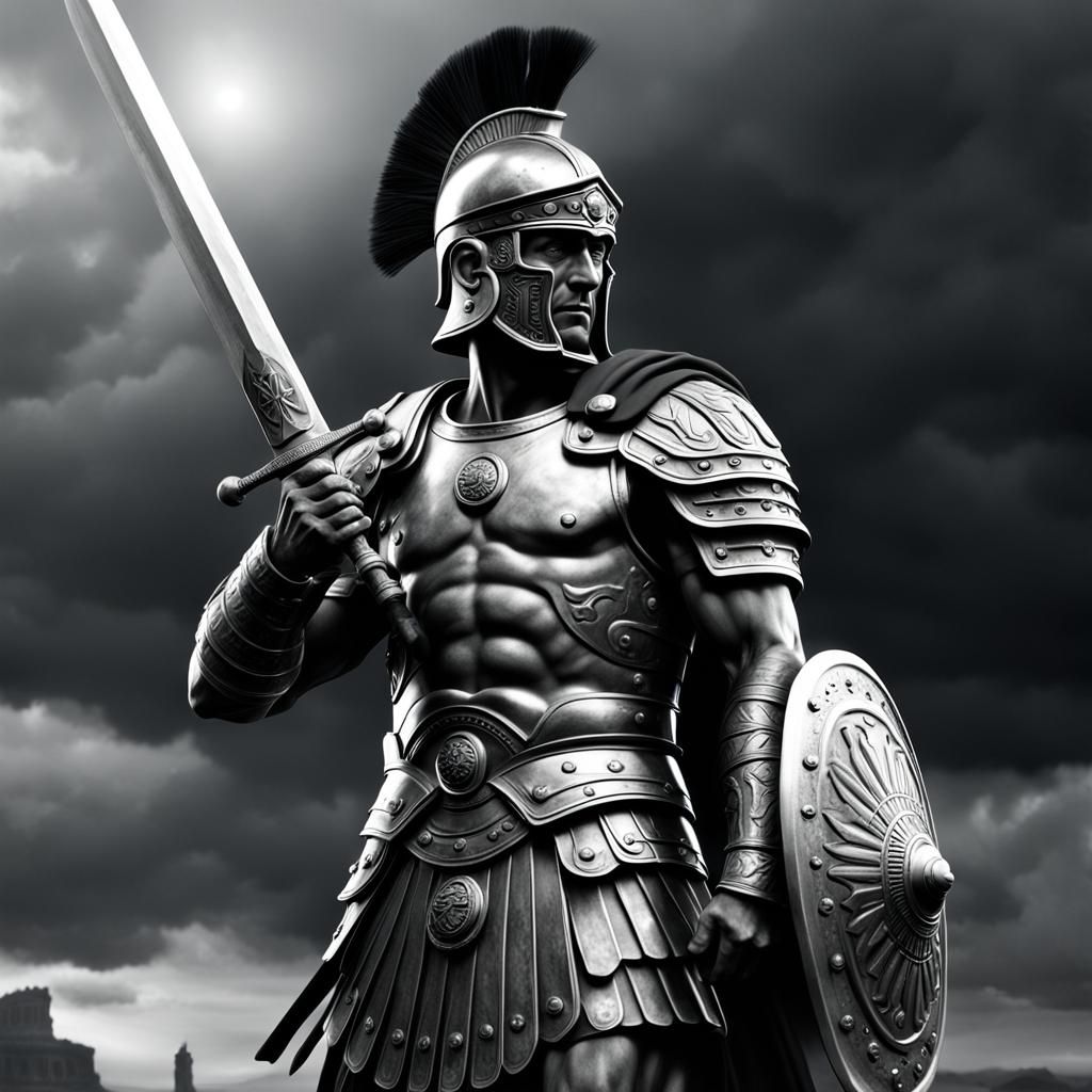 Greyscale 3D Render of a Roman Soldier Sculpture
