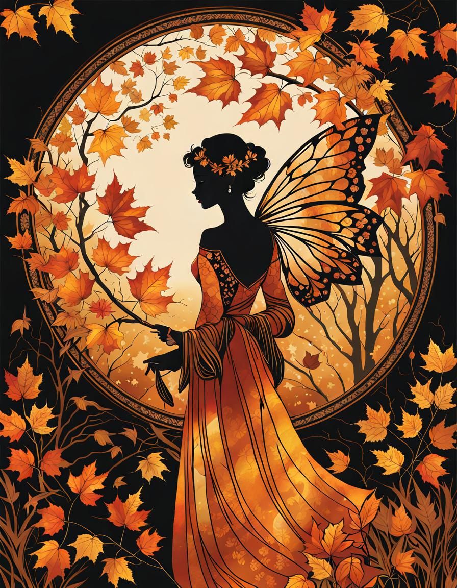 Autumn Fairy Portrait in Watercolor Pen and Ink