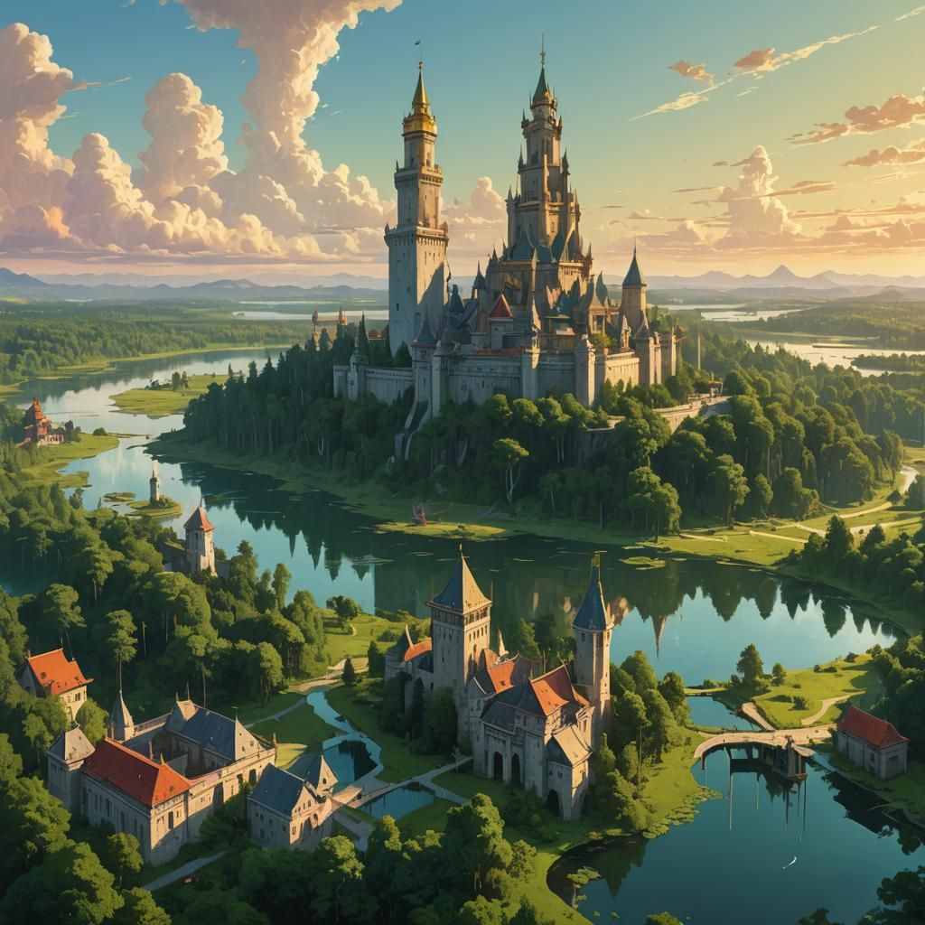 Fantasy Imperial City at Golden Hour, Wide Angle