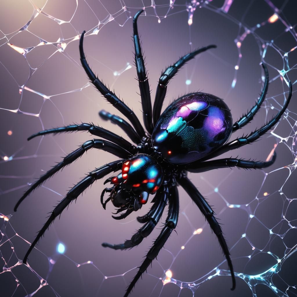 Iridescent Black Widow Spider Macro in 8K