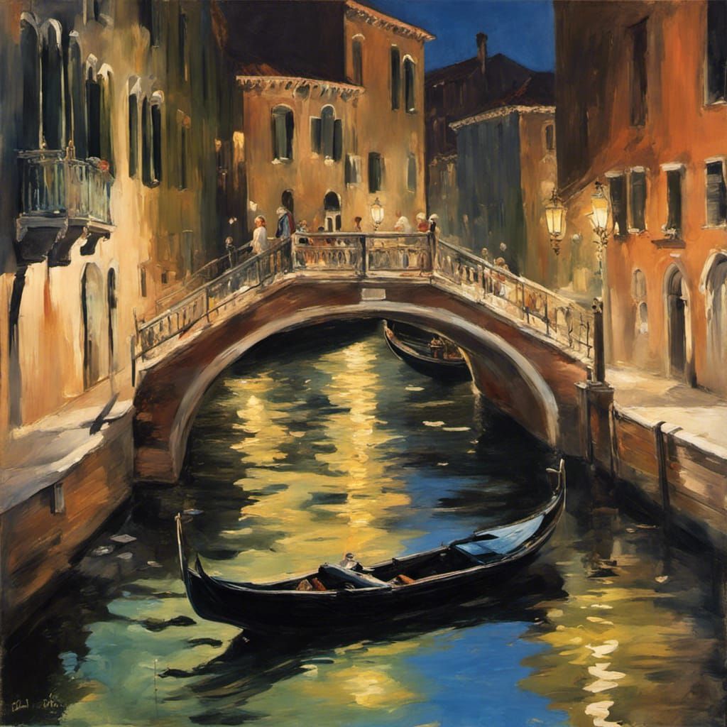 Venice Canals at Night: Impressionist Oil Painting