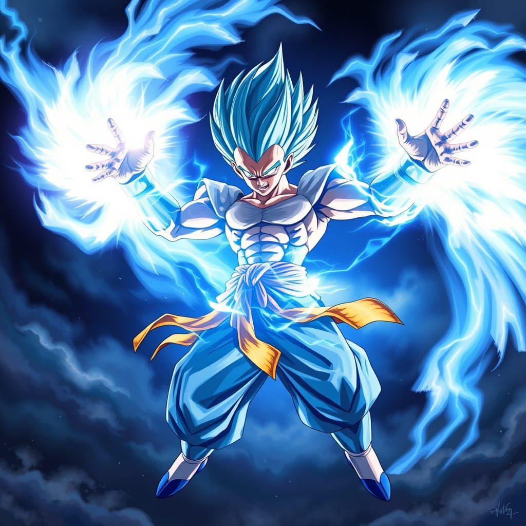 Vegeta Unleashes Ultra Instinct Kamehameha in Vibrant, Elect...
