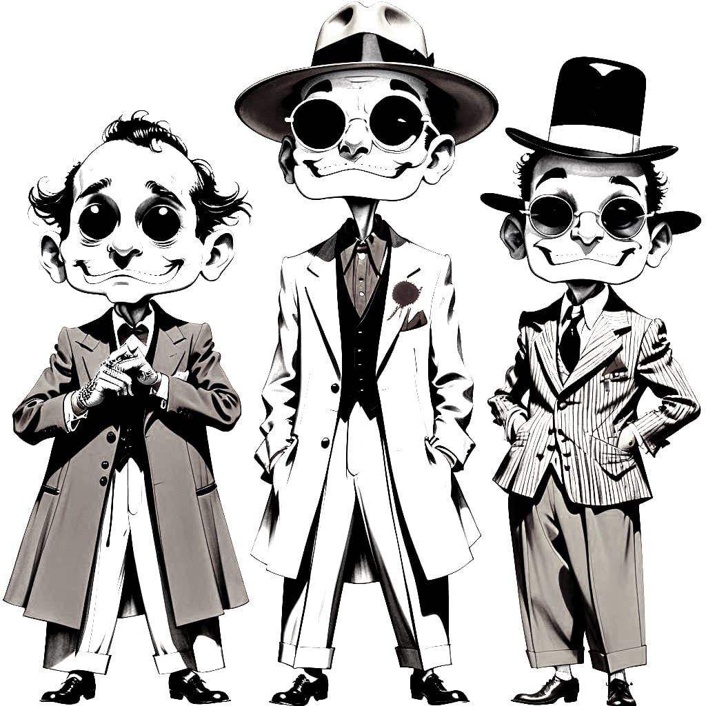 Zoot Suit Pachucos in Cinnamon Ink, Pen Drawing