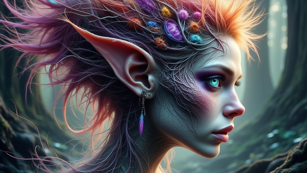 Fractal Faced Fairy Queen in Rainbow Forest