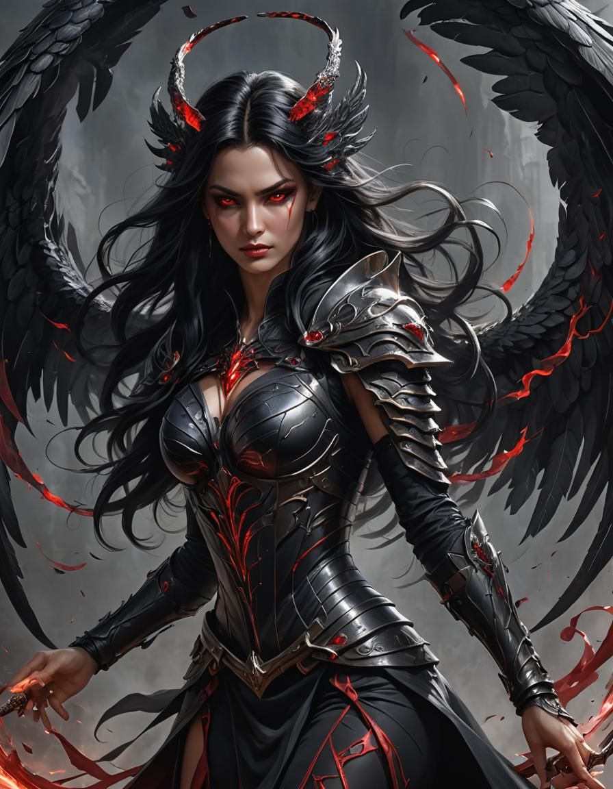 Fallen Angel Sorceress with Shadow Magic