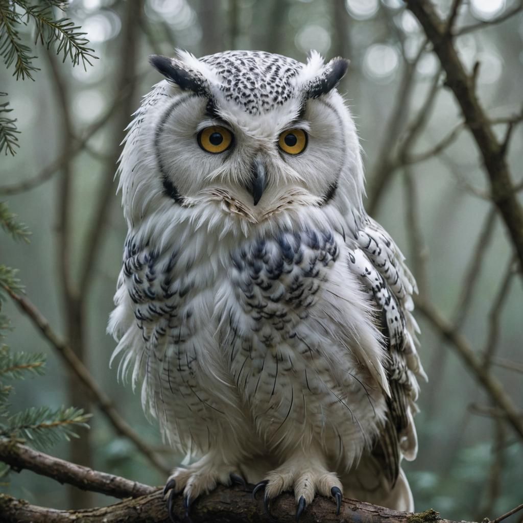White Owl in Misty Forest: Wildlife Photography