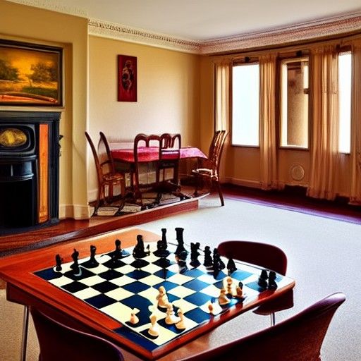 Art Nouveau Chess Game by the Fireplace