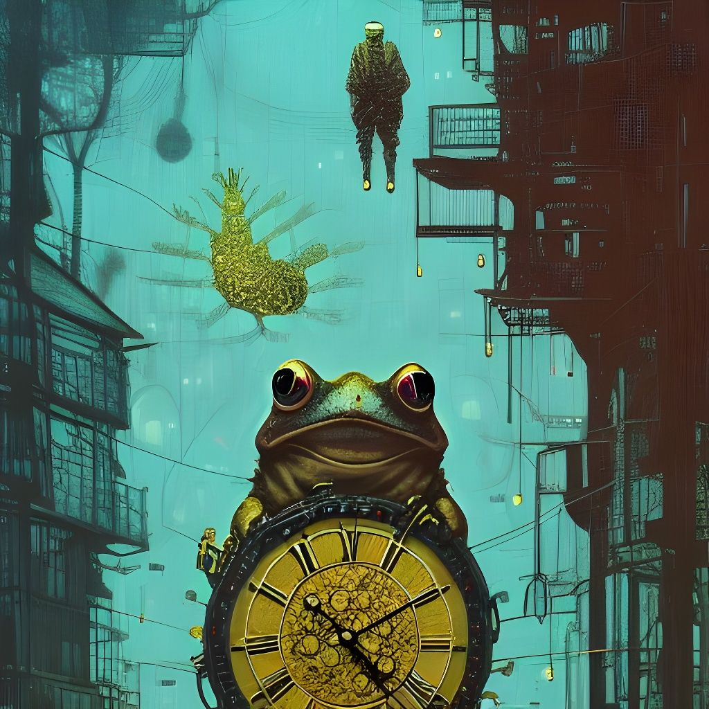 Golden Clockwork Toad: Intricate Digital Art