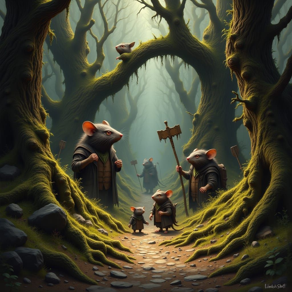 Mystical Rats in Ancient Forest, Miyazaki-Inspired