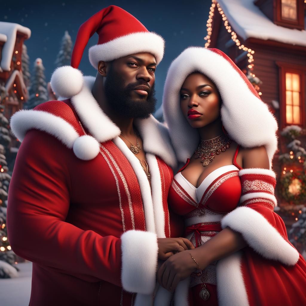 Festive Afro-American Mr. and Mrs. Claus Portrait