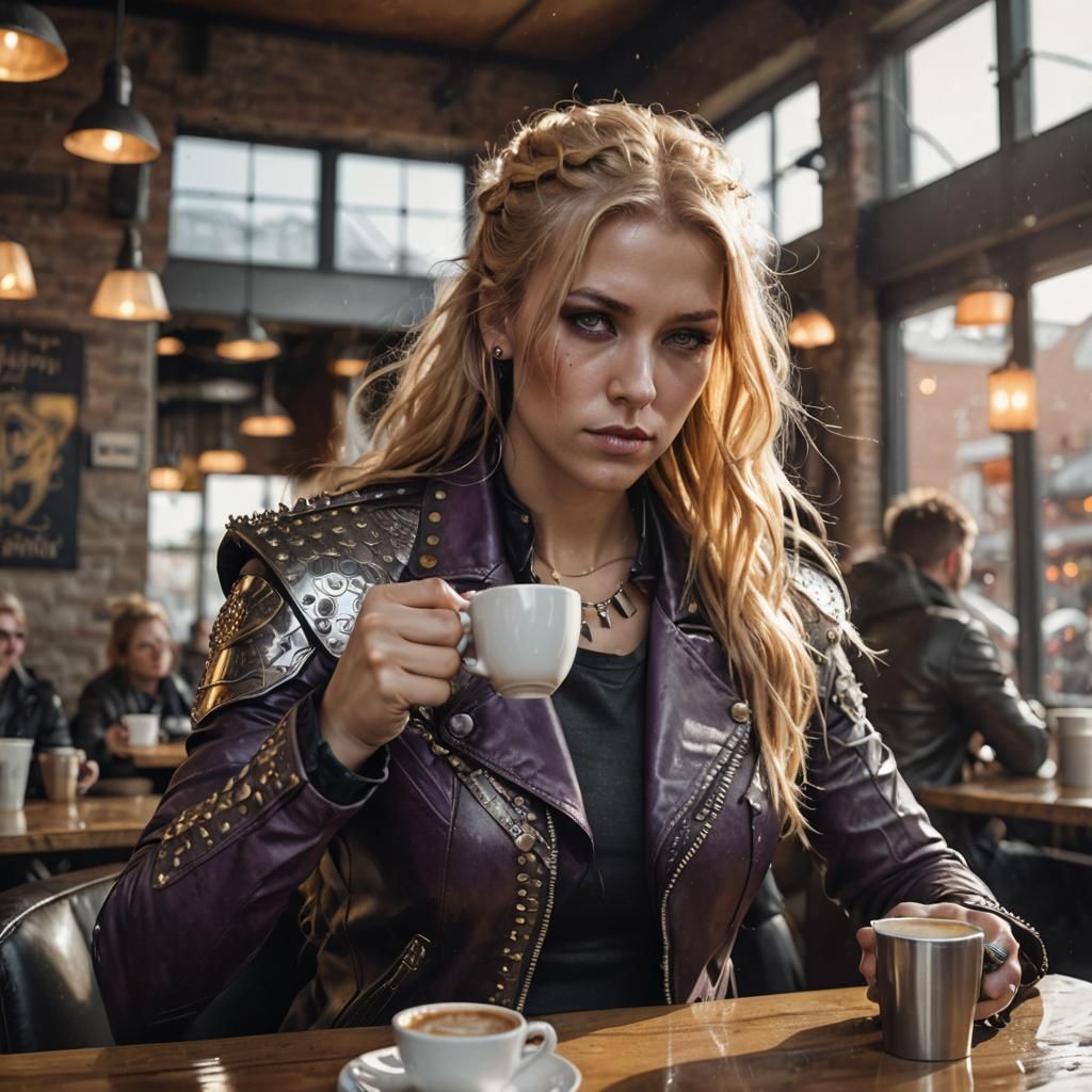 Valkyrie Having Coffee: Viking Metal Art