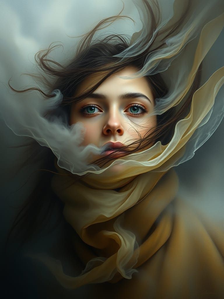 Mystical Fog Face: Surrealist Oil Painting