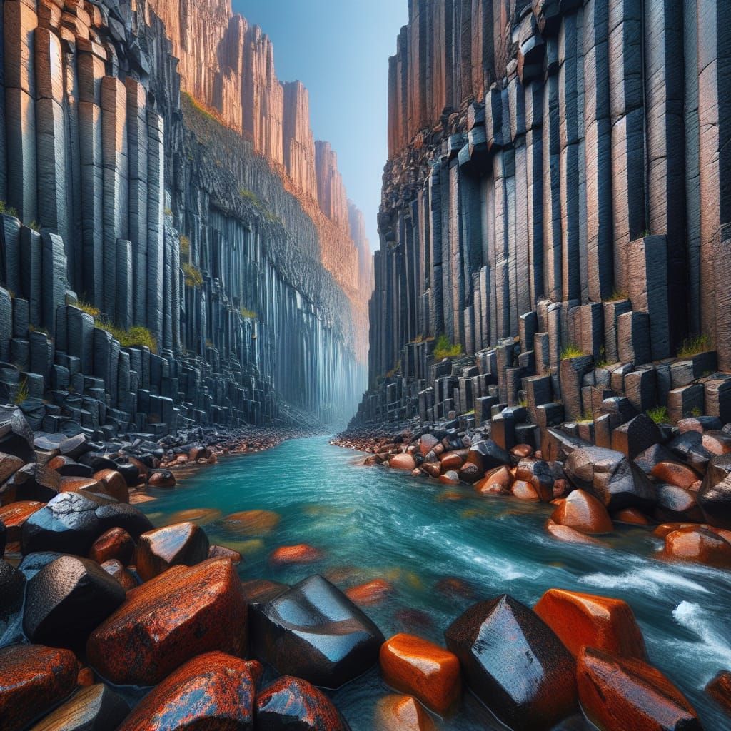 Untouched Canyon with Towering Basalt Columns