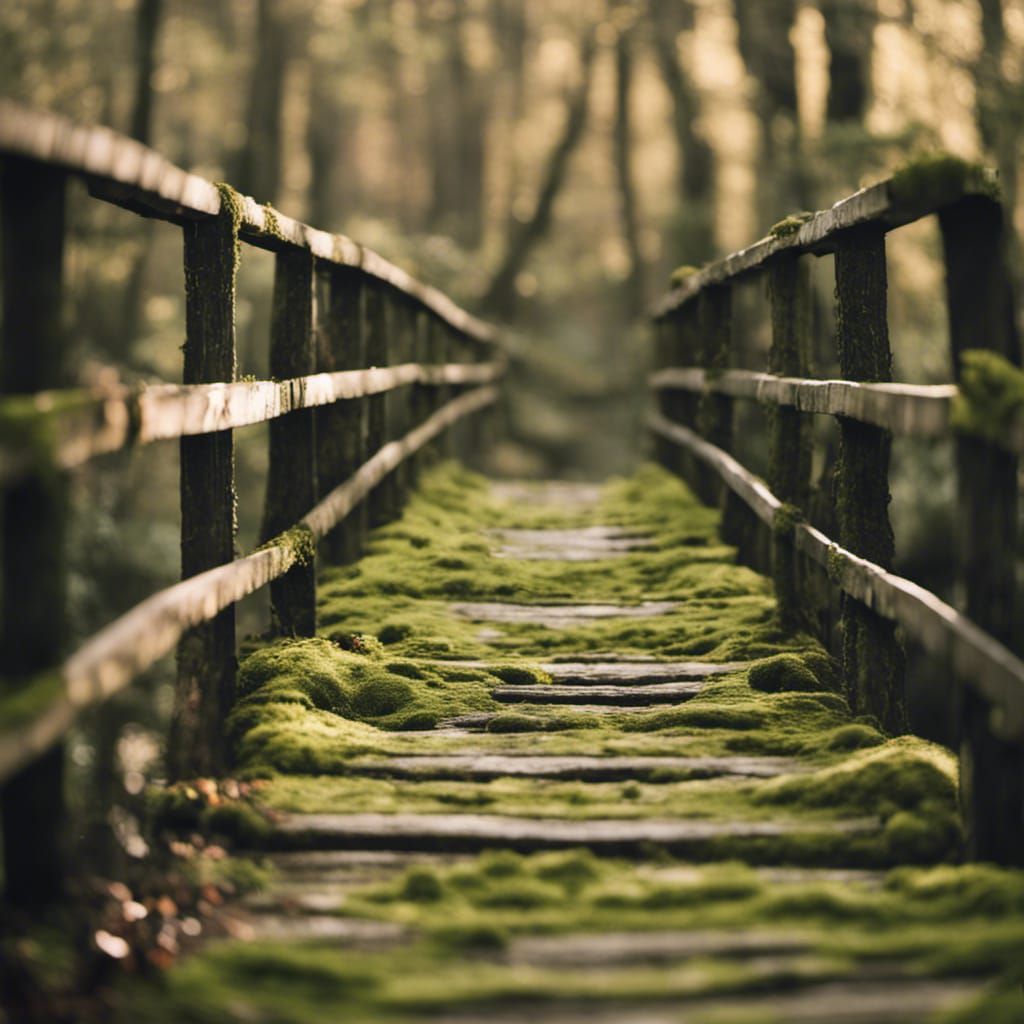 Old wooden bridge covered in moss