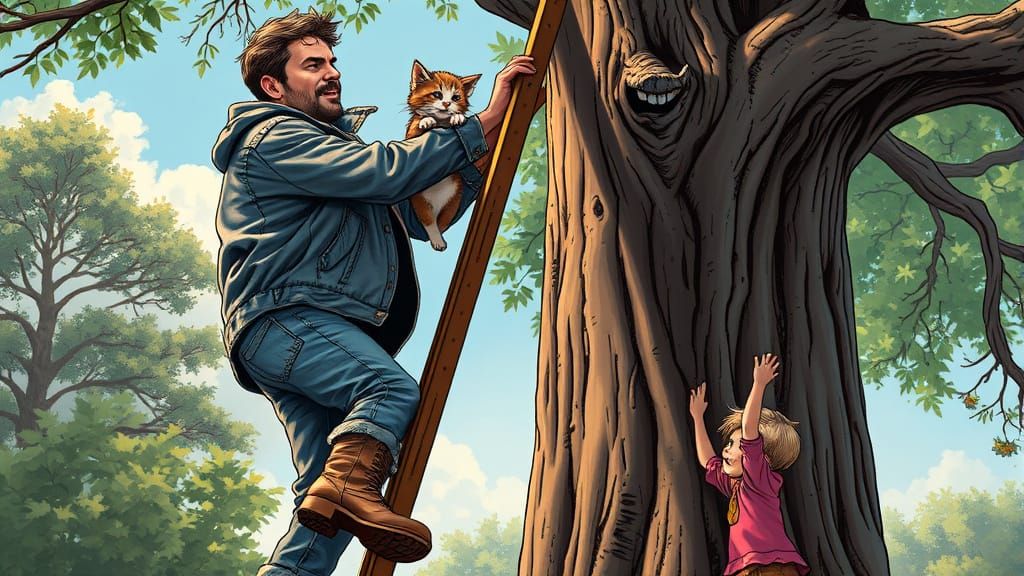Heroic Dad Rescues Kitten: Comic Book Style