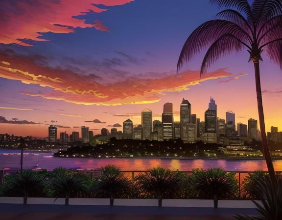 Sydney Skyline Sunset Impasto Oil Painting