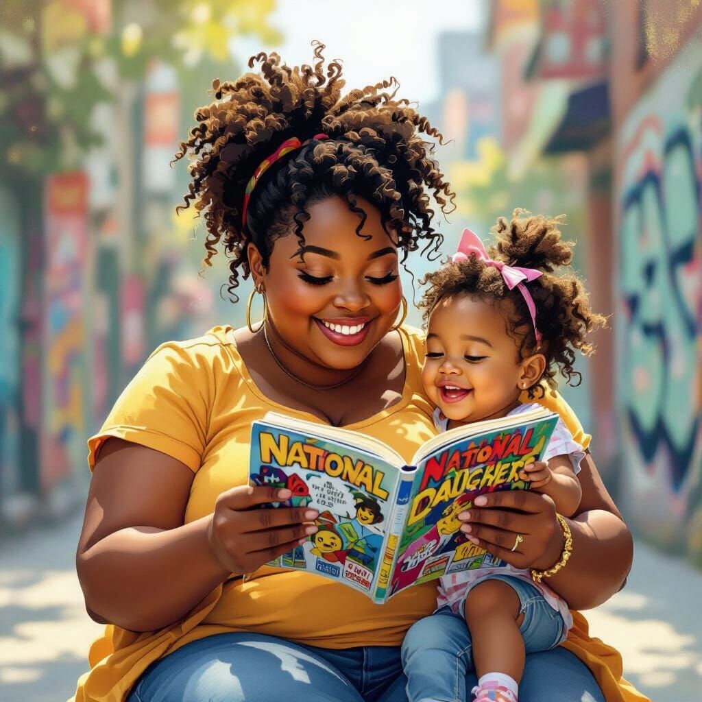 Girl Reads Comic Books with Mother on Daughter's Day