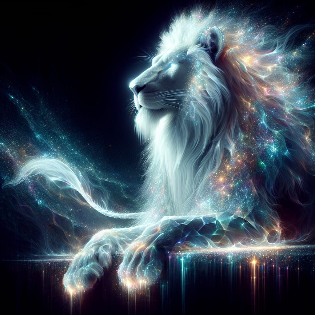 Holographic Lion Emanating Light: Fantasy Concept Art