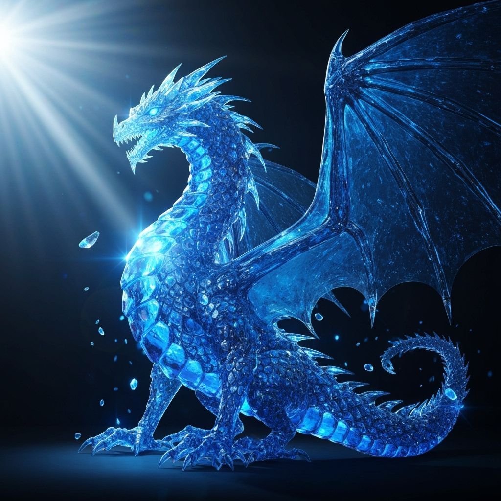 Cobalt Crystal Glass Dragon with Prismatic Light Beams