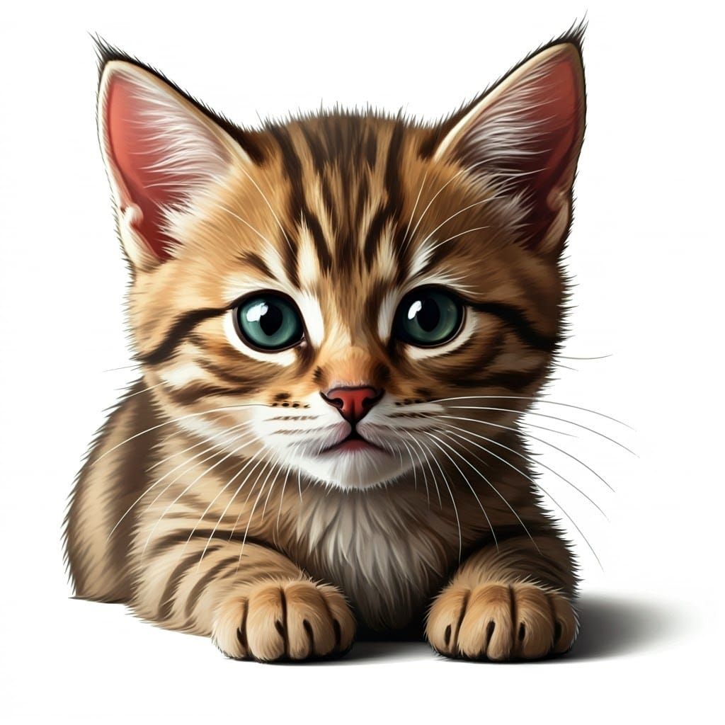 Whimsical Realistic Feline on Pure White Background